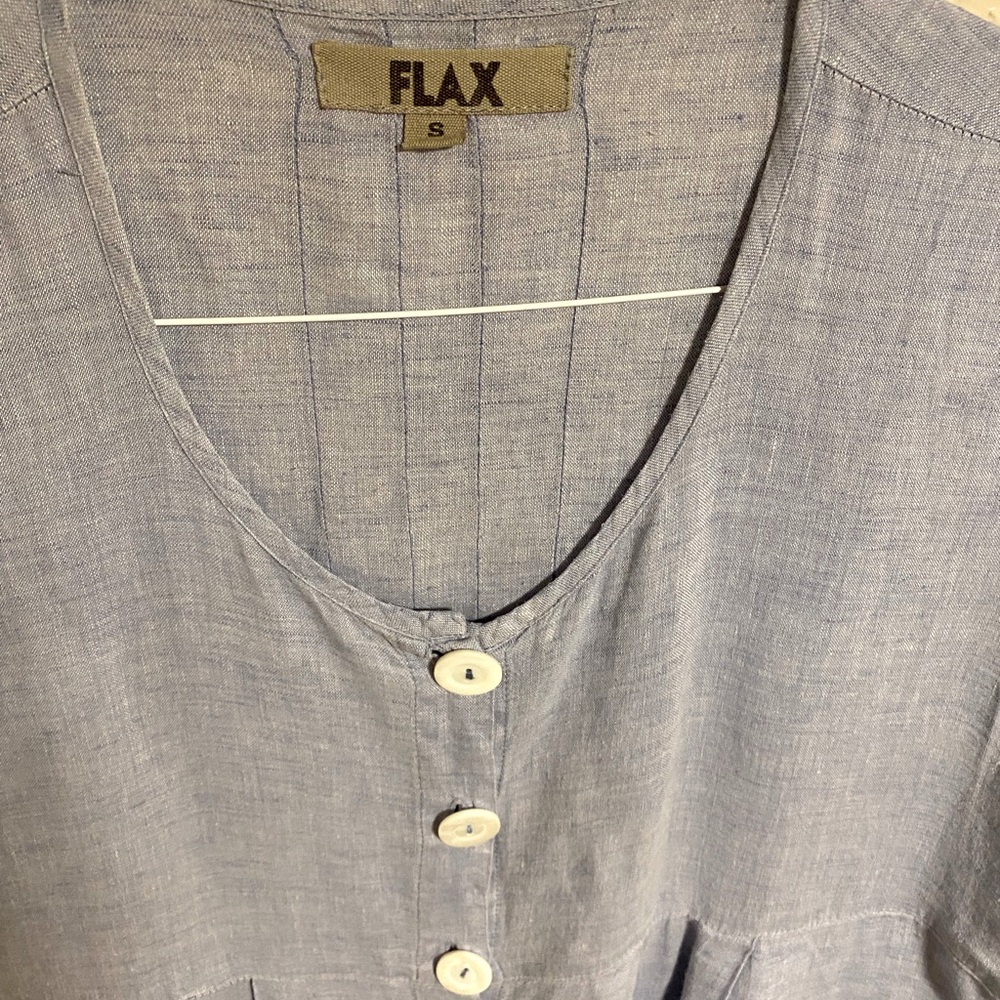FLAX Long Button Down Light Blue Shirt w/ Pockets Size Small